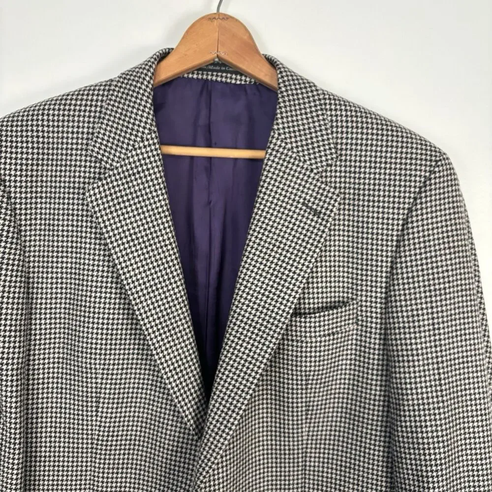 Rochester Couture Sport Coat 42T Pure CASHMERE Lanificio di Pray Houndstooth